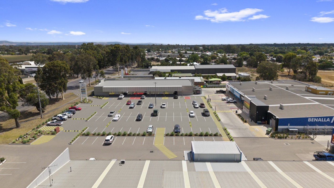 Aerial view of Benalla Homemaker Centre and surrounding area